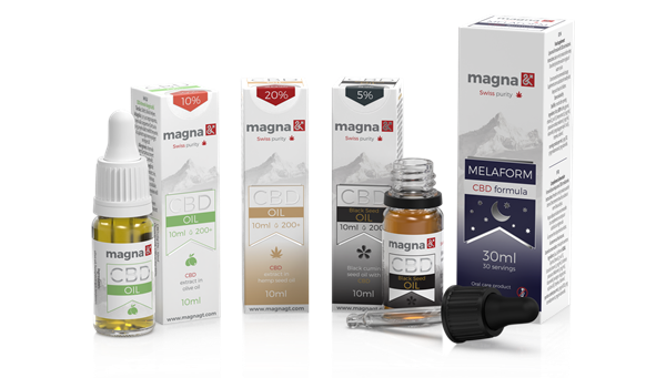 Magna G&T CBD olaj és Melaform termékcsalád csoportképen