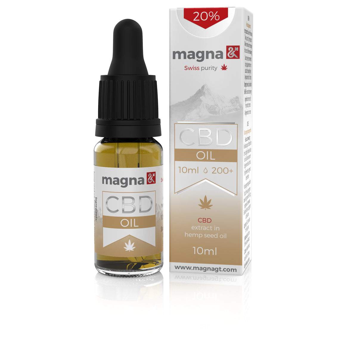 Magna G&T 20% CBD Olaj 2000mg 10ml bottle with packaging, hemp seed oil-based.
