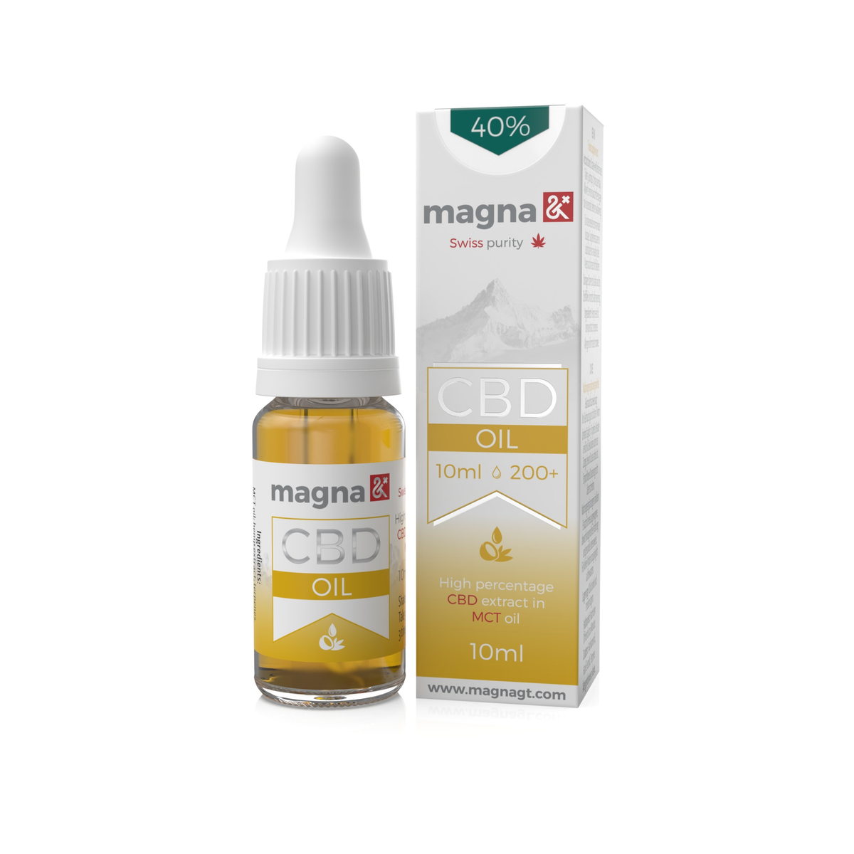 Magna G&T 40% CBD Olaj 4000mg MCT olajban, 10ml bottle with packaging.