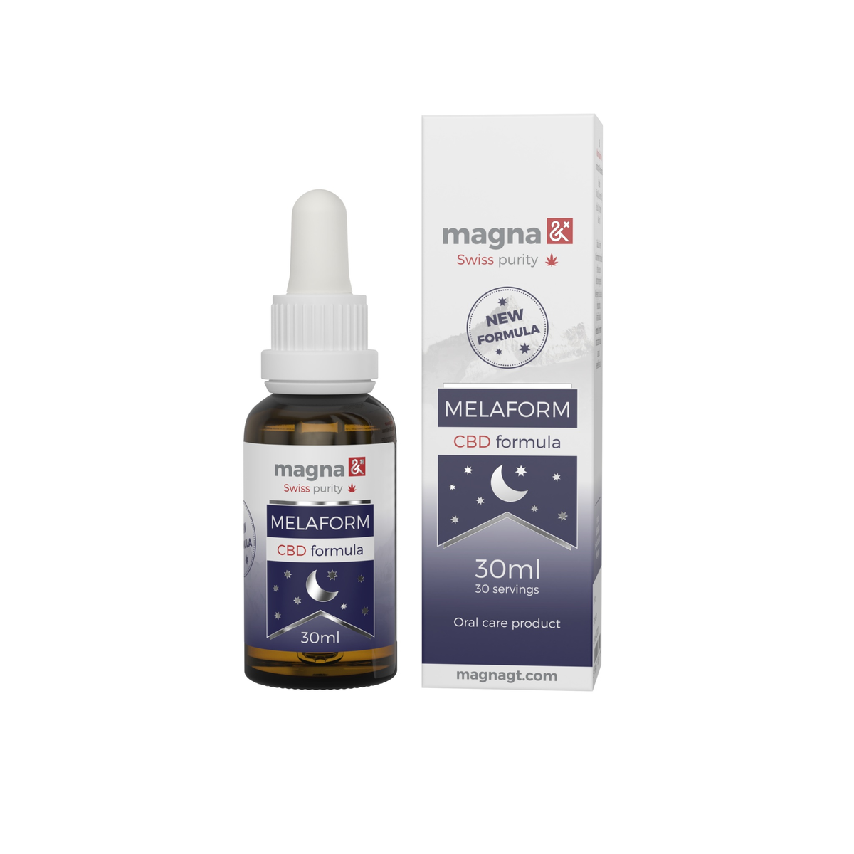 Melaform 30ml CBD and melatonin sleep aid bottle and box.