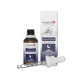 Melaform 30ml bottle with packaging, featuring CBD and melatonin formula for restful sleep.